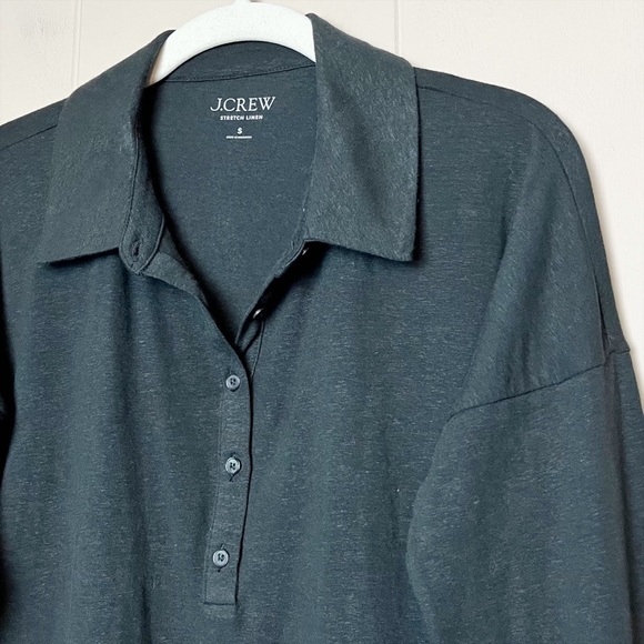 J. Crew Relaxed Stretch Linen Polo Top Small black lightweight collar minimalist - Picture 3 of 9